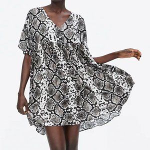 ZARA Woman Black & White Snakeskin Print Dress S